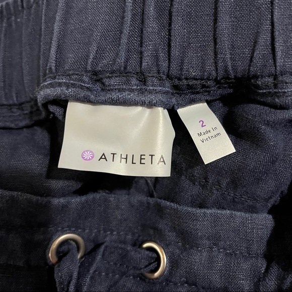 Athleta Linen Ankle Pants Tapered Leg Navy Blue Size 2 Pull On - Picture 7 of 9
